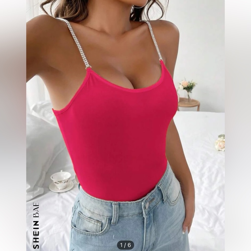 New ✨ Hot Pink Rhinestone Bodysuit